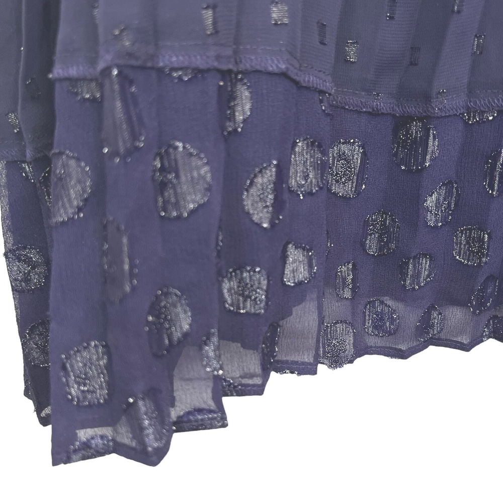 Lane Bryant Pleated Tank Top Navy Blue Metallic Dot Tassel Tie Blouse Size 24 - Picture 5 of 11
